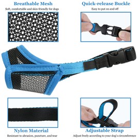 LUCKYPAW Dog Muzzle, Mesh Muzzle for Small Medium Large Dogs, Soft Dog Muzzle to Prevent Biting Chewing, Drinkable Breathable Adjustable Puppy Muzzle (Blue, M(Snout: 5¼"-7"))