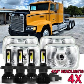 AQJ 4PCS DOT 4x6" 100W LED Headlights For Kenworth Freightliner FLD120 FLD112