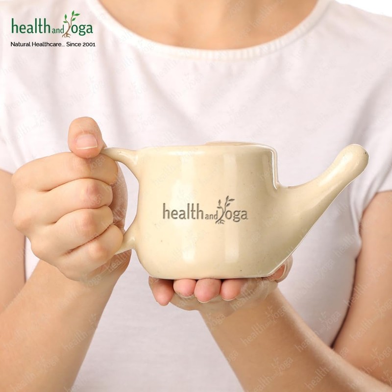 HealthAndYoga™ Flojar Ceramic Jala Neti Pot with Nostril Plugging Support