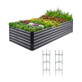 Quictent Galvanized Raised Garden Bed 8x4x2 Ft Tall Metal Planter Box for Vegetables Bottomless for Backyard, 2 Tomato Cages Included, 22.04" Deep, Dark Grey