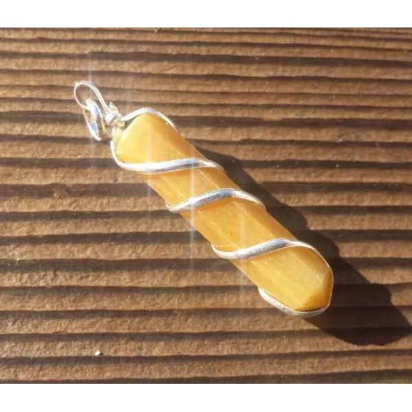 GOLDEN QUARTZ SPIRAL WIRE WRAPPED PENCIL POINT PENDANT GEMSTONE
