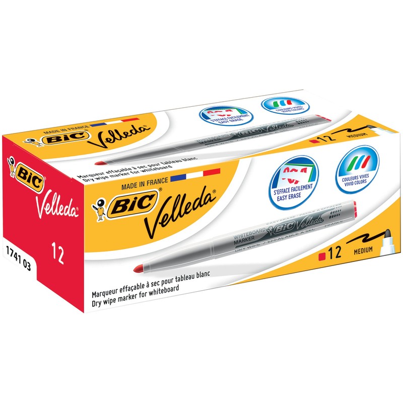 BIC Velleda 1741 Whiteboard Pens - Red, Box of 12