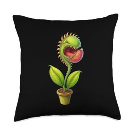 Cartoon Style Venus Fly Trap Carnivorous Plant Throw Pillow