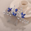 Teyglen Silver Blue Teardrop Crystal Wedding Hair Comb Full Rhinestone