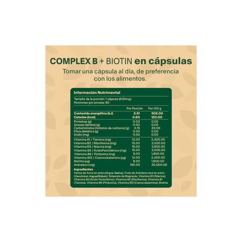 Vitaminas Complejo B Biotina Arandano 60 Capsulas