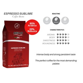 Aiello Caffe Italian Espresso Coffee Beans 2.2 LB Bag, Medium Whole Bean Coffee Freshly Roasted and Blended in Southern Italy Sublime