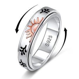 BELLNA S925 Sterling Silver Fidget Ring Spinner Ring Moon Sun Anxiety Ring for Women Men Stress Relieveing Rings Birthday Gifts (10, Sun)