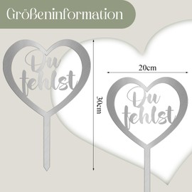 Photect Heart Grave Stake Grave Decoration with Saying "Du Fehlst" Weatherproof Grave Decoration Heart Grave Decoration Metal Steel Rust Patina Cemetery Decoration for Memory Keepsake Mourning