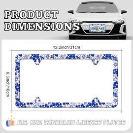 HCSS Blue Hibiscus Flower License Plate Frames - 2 Pack Tropical Floral Aluminum Metal License Plate Holder Covers,Rust-Proof Waterproof Car Decorative Tag Frames for Standard US 12x6 Inch