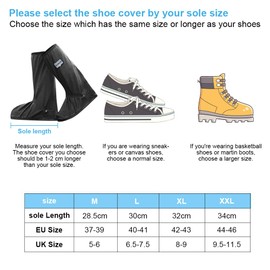 flintronic Rain Overshoes, Waterproof Shoes Cover, Mudsavers Boots Covers Rain Protector Footies, with Non Slip Sole for Rain Snow Mud, Suitable for Men Women Feet Gaiters, XL, 32CM, Negro