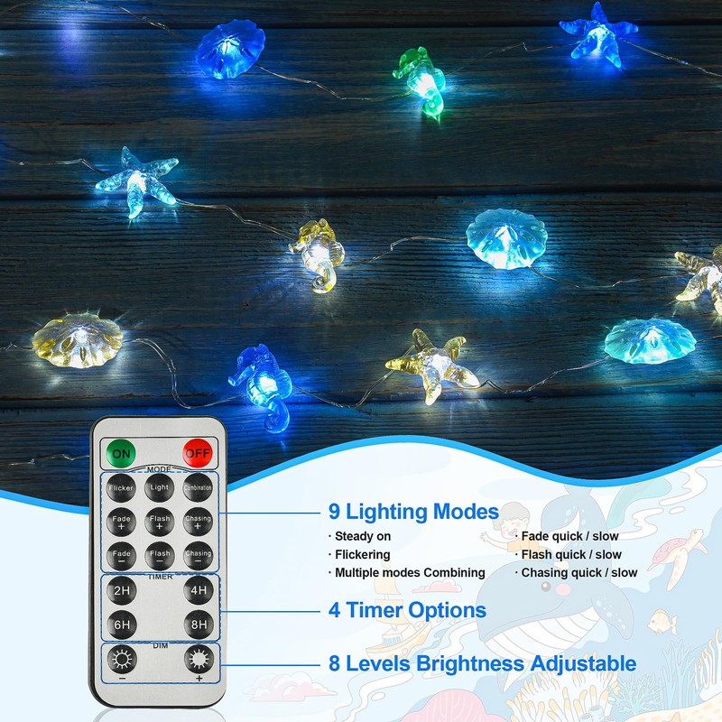 Haosonw Ocean Themed String Lights, 10FT 30 LED Starfish Seahorse