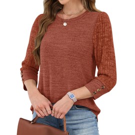 WIHOLL Womens Fall Fashion 2025 Fall Outfits for Women 2025 Long Sleeve Sweaters for Women Trendy Crew Neck Thanksgiving Shirts Casual Tops Caramel L