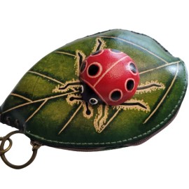 Sunflower Ladybug Leather Wristlet Wallet Change Coin Purse Zip Charm Flower Garden Bug