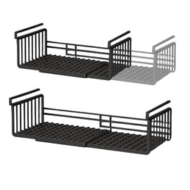 Extendable Under Shelf Storage Basket, Hanging Baskets Under Cabinet Shelf Organizer, for Cabinet Pantry Kitchen Cupboard Desk Counter Bookshelf Space Saver Heavy Duty Slide-in (Black, 2 Pack)