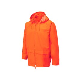 Portwest US440 Men's Waterproof Rain Jacket - Lightweight Durable Hooded Weather Protection Safety Coat Orange, 5X-Large