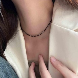 Aneneiceera Vintage Black Pearl Choker Necklace Rosary Bead Necklace Black Pearls Necklace Boho Rice Pearl Chain Necklace Jewelry for Women