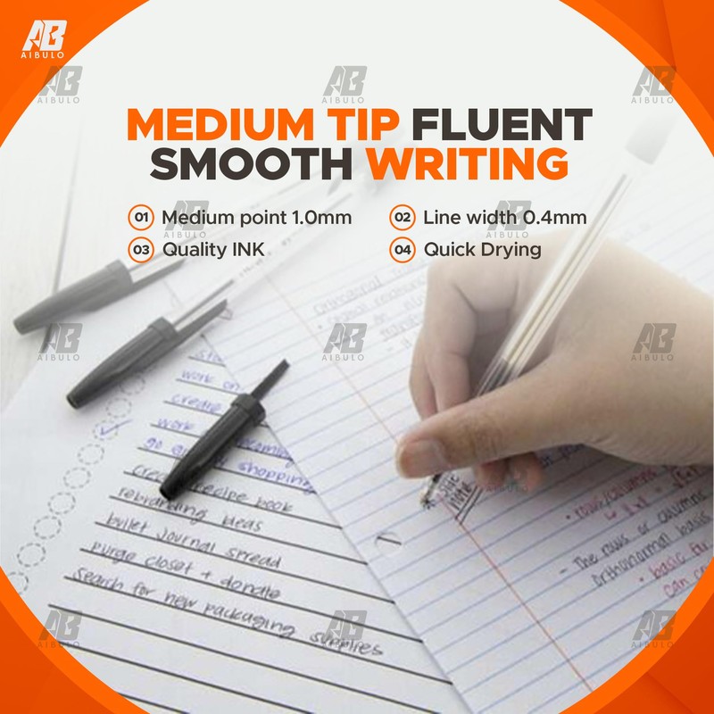 AIBULO Improved Medium Tip Fluent Smooth Writing Black Biro Ballpoint