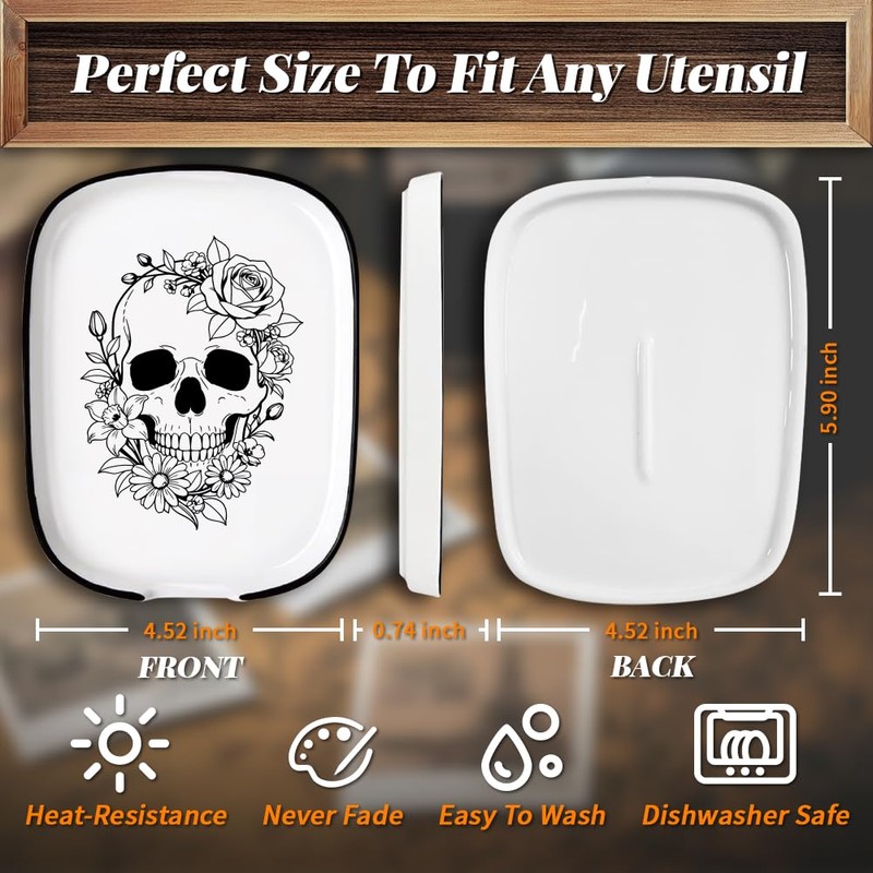 ANATTASOUL Skull & Rose Spoon Rest for Stove Top for