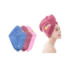 Toalla Microfibra para el Pelo 3 Unidades Secado Rápido Rosa Azul Púrpura | Tejido doble engrosado de microfibra con gran absorción,secado rápido para