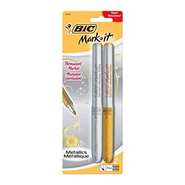 BIC Intensity Permanent Metallic Marker, Fine Tip, Gold and Sliver, Pack of 2