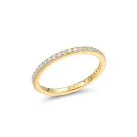 Santuzza 925 Sterling Silver Stackable Ring White Cubic Zirconia Engagement Wedding Band Stacking Ring for Women (9, Yellow Gold Palted)