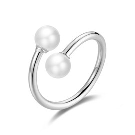 Philip Jones Silver Plated Adjustable Double Pearl Ring