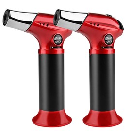 Butane Torch, Kitchen Torch Lighter, Cooking Refillable Torch with Adjustable Flame and Safety Lock for Desserts, BBQ, Kitchen (Butane Gas Not Included) (red)