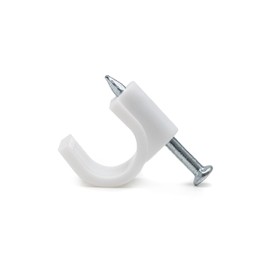 Cable Clips 12 mm - Cord Clips for Wall, 200 Pcs - White Cable Clips with Steel Nails - Mounting Clips for Round Cable & Wire, Indoor & Outdoor