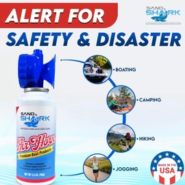 SandShark Premium Air Horn Handheld Canister-Very Loud Airhorn, Coast Guard Approved Boat Horn, Boat Horn Marine, Air Horns For Safety, Camping Air Horns, Air Horn for Dogs, Bear Horn (3.5 oz.)