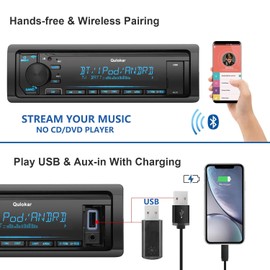 Qulokar Single DIN Multimedia Car Stereo Radio,7 Character LCD,Bluetooth with Hands Free Calling & Music Streaming,USB Playback & AUX Input,AM/FM Radio Receiver Wireless Remote Control Q5302