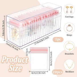 OLYCRAFT Acrylic Jewelry Organizer Clear Jewelry Organizer Holder with 20 Pcs Pink Portable Jewelry Bag Jewelry Storage Organizer Jewelry Box Organizer Travel Jewelry Case for Rings Earring Necklaces