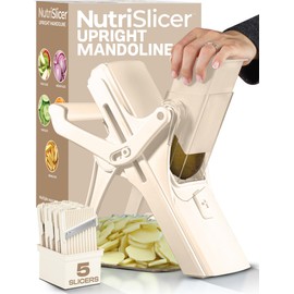 EMSON Safe Mandoline Slicer for Kitchen, All in 1 Mandoline Slicer for Food Works as Potato Slicer, Vegetable Slicer, Food Slicer, French Fry Cutter and More with 5 Blades and Storage Container