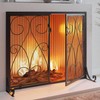 Kingson 2-Panel Fireplace Screen with Doors Handcrafted Wrought Iron Decorative