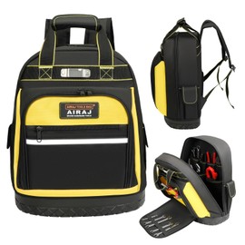 AIRAJ Heavy Duty Tool Backpack,17 Inch Tool Bag Backpack with Waterproof Molded Hard Base,Durable Tool Bag with Reinforced Stitching,Waist-Support,Work backpack for Industrial,Electrician,Construction