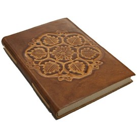 Antique Italian Leather Brown Leaves Lined Journal (Size 6" x 8")