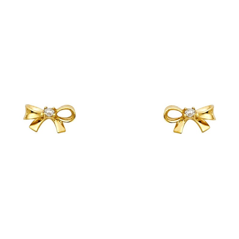 14k Yellow Gold Bowtie Stud Earrings with Screw Back