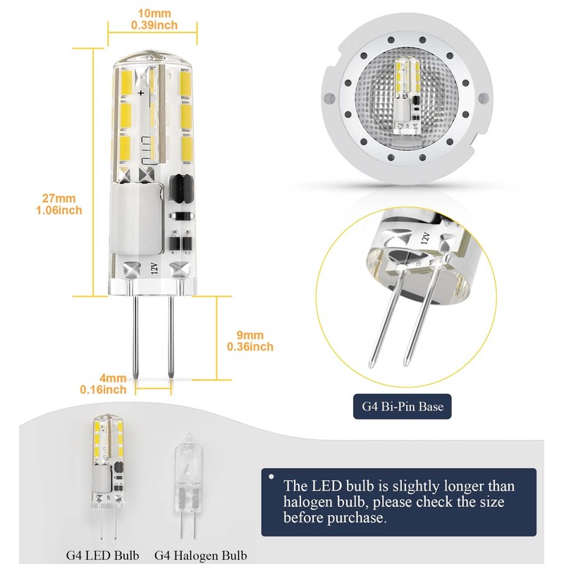 DiCUNO G4 LED Bulbs 12V 1.2W T3 10W Halogen Bulbs