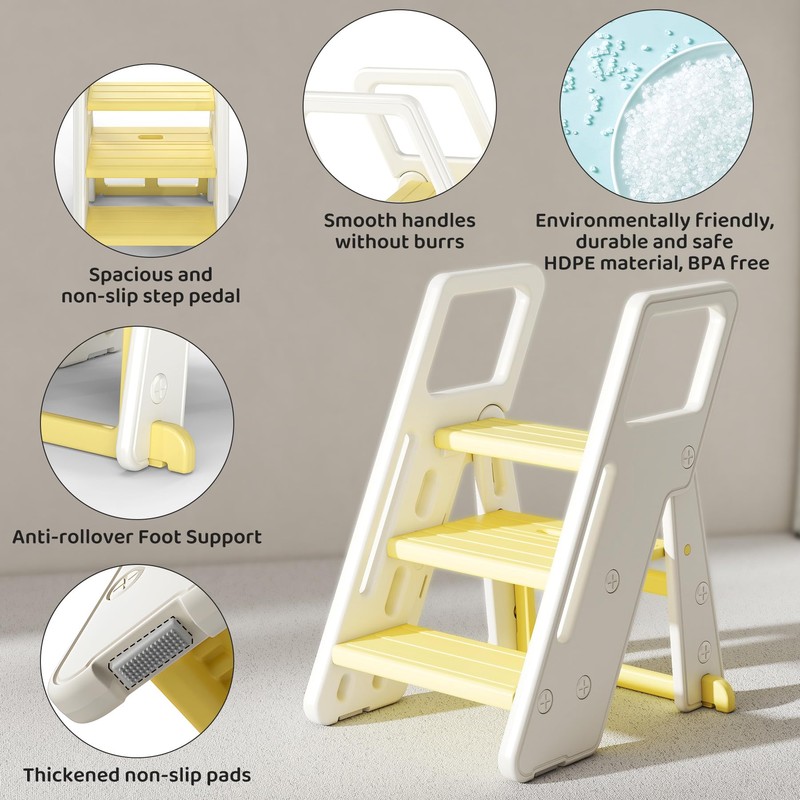 CuFun Toddler Step Stool 2/3-Step Adjustable Folding Kids Step Stool,