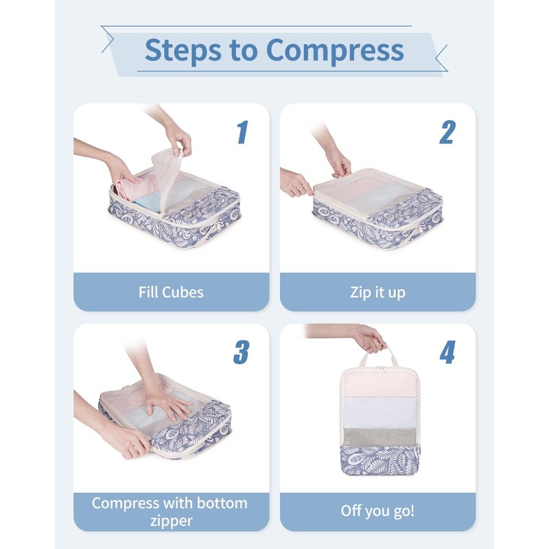 Narwey 6 Set Compression Packing Cubes for Backpack and Suitcases,