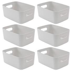 SA Products 6 Pack Plastic Storage Boxes Colourful Storage Baskets with Handles Stackable Cupboard Organiser Kitchen Cupboard Storage Bathroom Bedroom Office School and Home (6pc Storage Basket Grey)