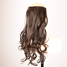 DIGUAN One Piece Clip in Hair Extensions Curly Curl Wave Full Head Long 24" 0.35lb 155g U part Synthetic Hairpiece For Women Natural Real Hair Piece (#Dark Brown)