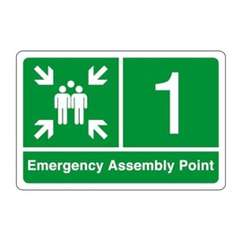 Emergency Assembly point "1" - safety sign - 1.2mm Rigid plastic for indoor/outdoor usage (300mm x 200mm) Viewing Distance within 7m.