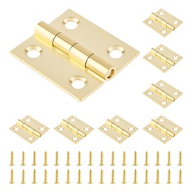 HOJLKLD 8Pcs 1 Inch Solid Brass Mini Hinges,Folding Butt Hinges with 32Pcs Screws for Drawer Cabinet Cupboard Jewelry Box Small Wooden Case (Gold, 1 Inch)
