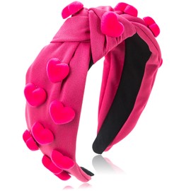 yfstyle Valentines Hot Pink Heart Headband Valentines Hair Accessories for Women Elastic Love Knotted Heart Headband Party Jewelry