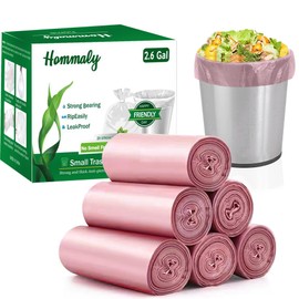 Hommaly 2.6 Gallon 240 pcs Small Pink Trash Bags, Strong Garbage Bags, Bathroom Trash Can Bin Liners Unscented, Mini Plastic Bags for Office, Waste Basket Liner, Fit 6-10 Liters, 2-2.6 Gal