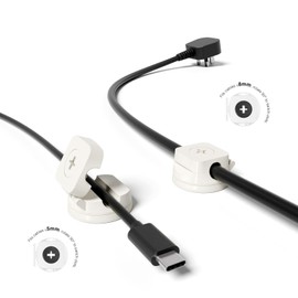 Magnetic Cable Holder, 360° Rotatable Desktop Cord Organizer with Adjustable Slot, Cable Management Clip for Home and Office (White Nano Adhesive)