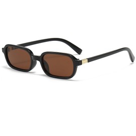 Laurinny Retro Rectangular Sunglasses 90s Rectangle Narrow Glasses Sunglasses Women's Square (Black/Brown)