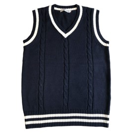Lucky Charm Men's V Neck Cable Knit Vest, Lined, navy
