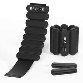 REALIKE Ankle Weights for Women Wrist Leg Adjustable Weighted Wristband for Pilates Yoga Walking Aerobics 2 Pieces in Set 1 lb (453.5 g) Per Piece (Black)