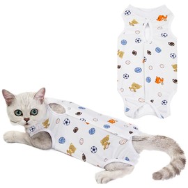 Cat Professional Surgery Recovery Suit, E-Collar Alternative, Cotton Breathable Cat Sterilization Suit for Abdominal Wounds, Pajama Suit for Kitten Anti-Biting Licking - Football/XL(11-14 lbs)